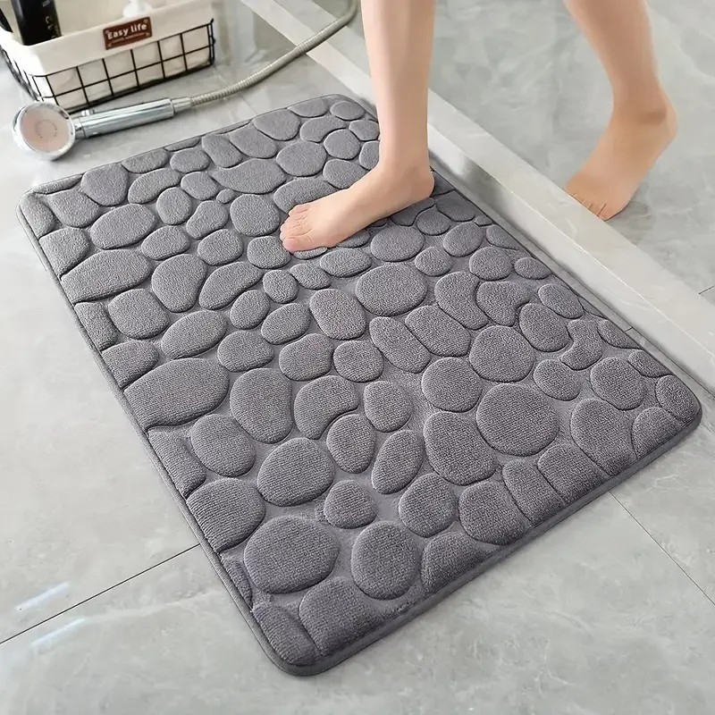 Alfombra de baño antideslizante 3D con relieve de adoquines