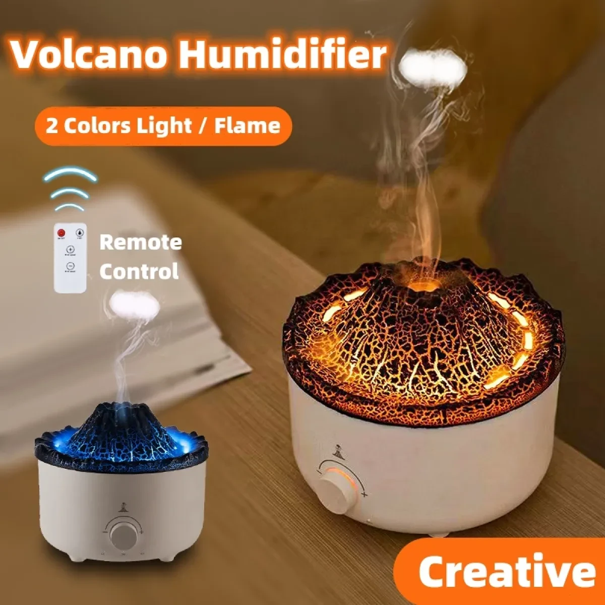 Silencio del nuevo humidificador pequeño con forma de volcán simulado de llama