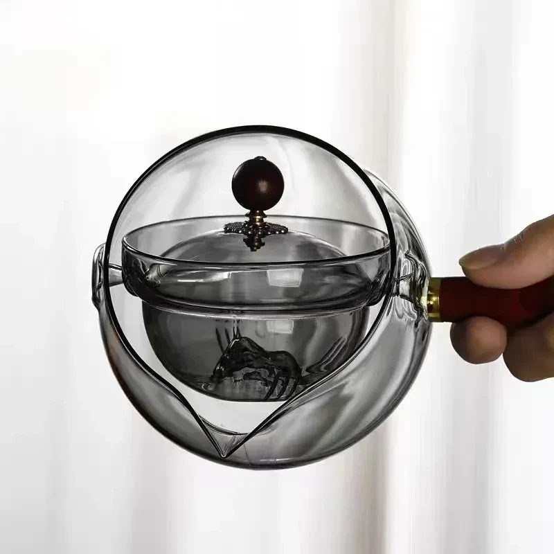 Tetera giratoria de vidrio resistente al calor para preparar té fácilmente