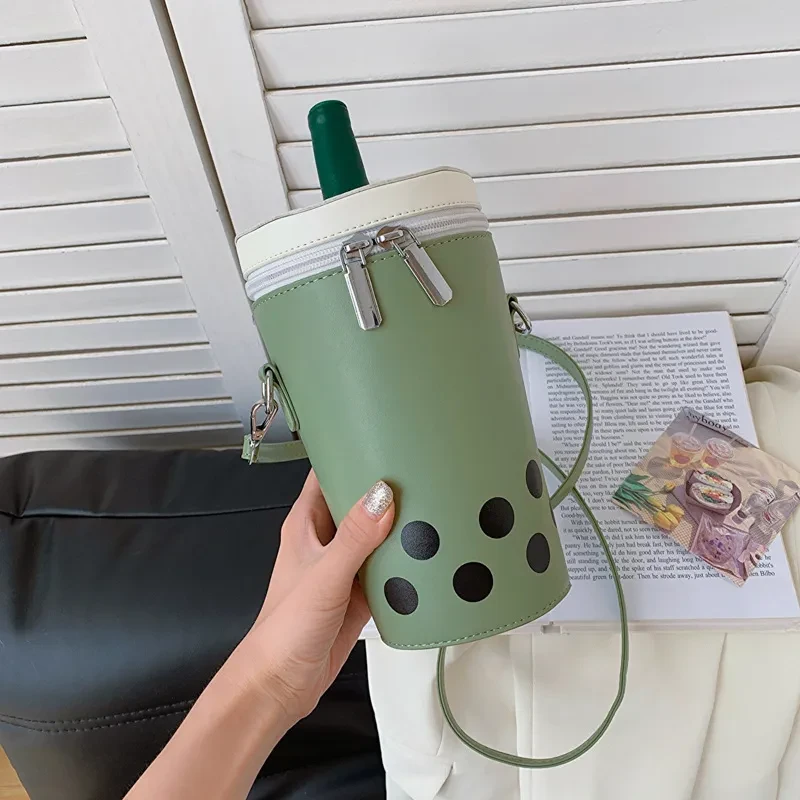 Bolso pequeño personalizado con diseño de té con leche para mujer, nuevo bolso bandolera de moda para teléfono, mochila tipo cubo para chica.