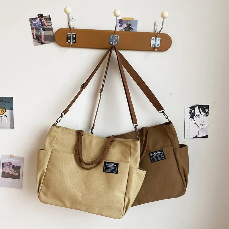Bolso bandolera de lona para mujer, estilo retro, informal, de gran capacidad y multicapa.