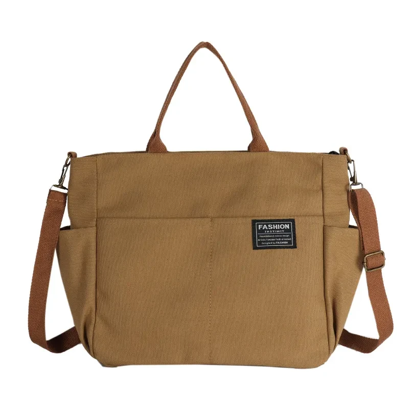 Bolso bandolera de lona para mujer, estilo retro, informal, de gran capacidad y multicapa.
