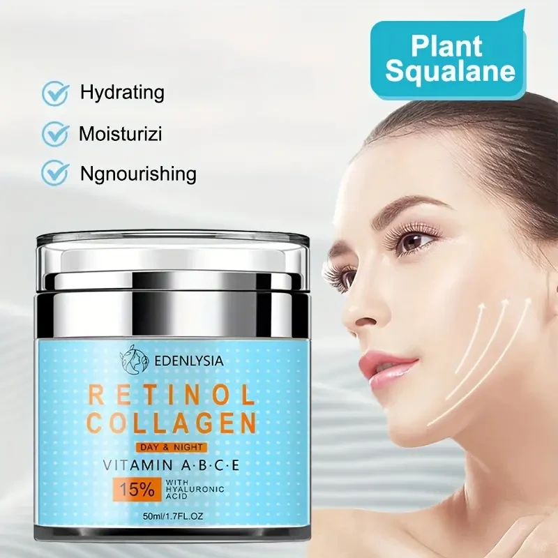 Crema facial con colágeno y retinol EDENLYSIA de 50 ml, hidratante con ácido hialurónico, vitaminas C y E, y escualano vegetal. Crema hipoalergénica para todo tipo de piel. Cuidado de día y noche unisex para adultos.