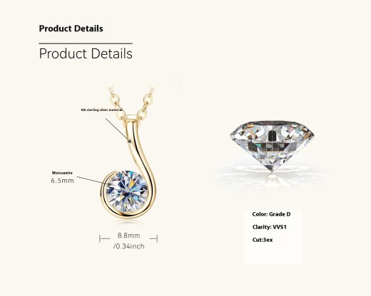 Collar de moissanita de 6 palabras para mujer, de plata 925 de alta calidad y combinable.