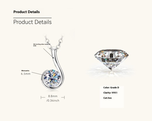 Collar de moissanita de 6 palabras para mujer, de plata 925 de alta calidad y combinable.