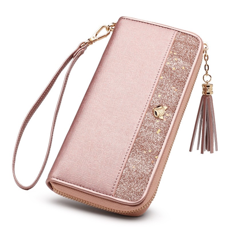 Cartera de piel de vacuno de dos capas, ligera, de lujo, con tarjetero largo