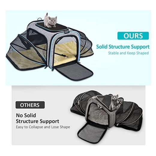 Transportín para gatos, aprobado por aerolíneas, expandible, plegable, suave, con puertas abiertas, cintas reflectantes, bolsa de viaje para gatos.