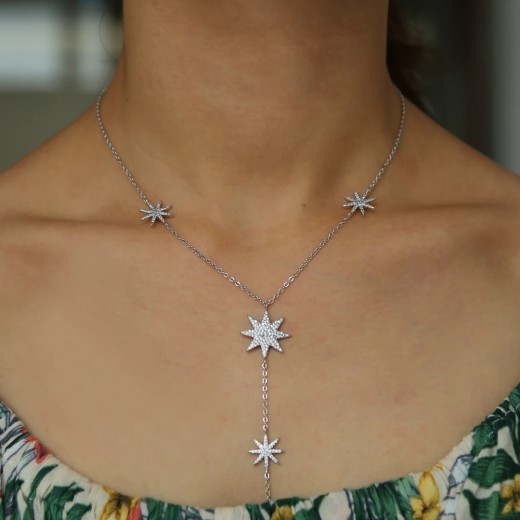 Collar de circonitas estrelladas con diseño europeo y americano sencillo
