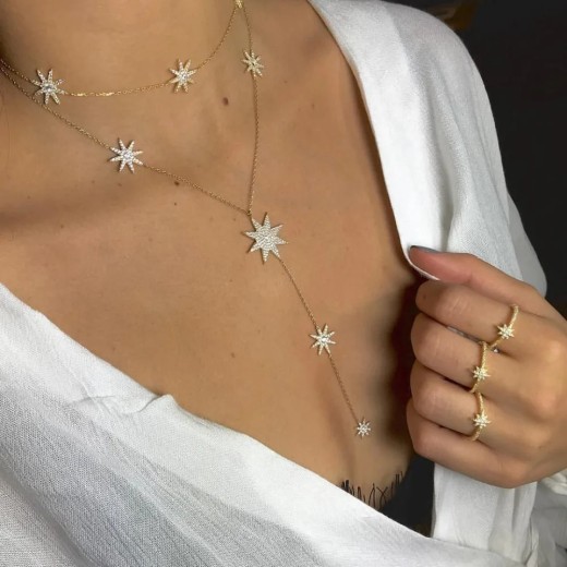 Collar de circonitas estrelladas con diseño europeo y americano sencillo