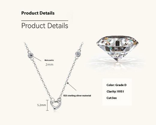 Collar de diamantes en forma de corazón Colgante en forma de corazón Cadena de clavícula