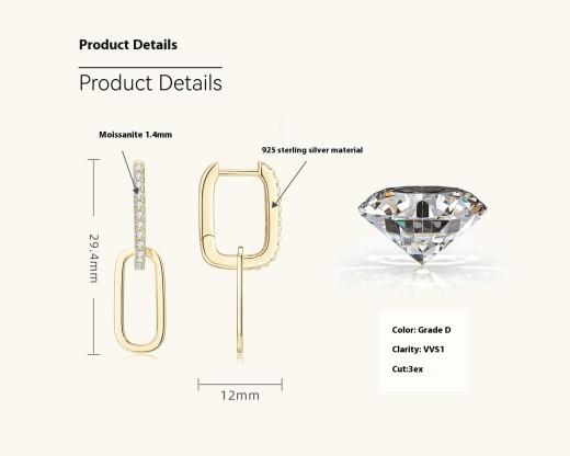 Pendientes de borla de plata S925 con diseño de lujo, ligeros, de doble aro y moissanita de alta calidad.