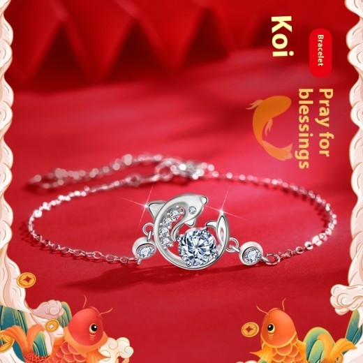 Pulsera Koi de moissanita de plata esterlina retro de moda nacional