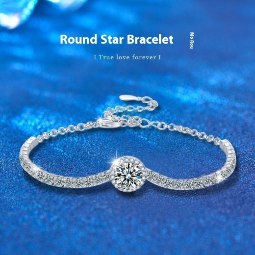 Pulsera femenina de plata 925 con moissanita estrellada