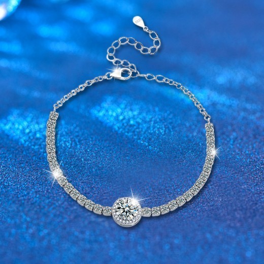 Pulsera femenina de plata 925 con moissanita estrellada