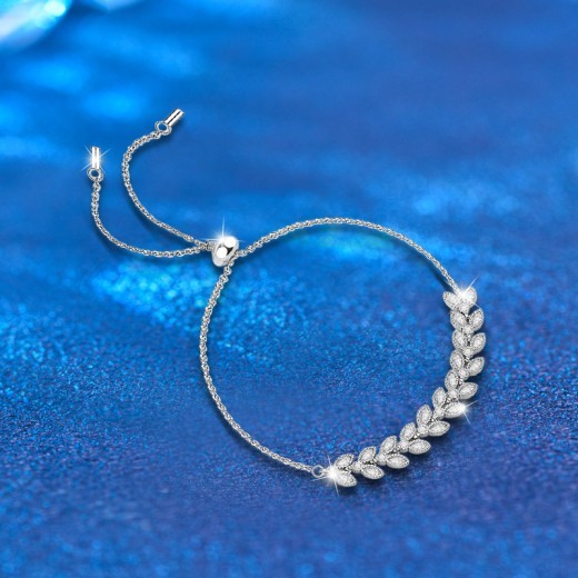 Pulsera ajustable de espigas de trigo y moissanita en plata de ley 925