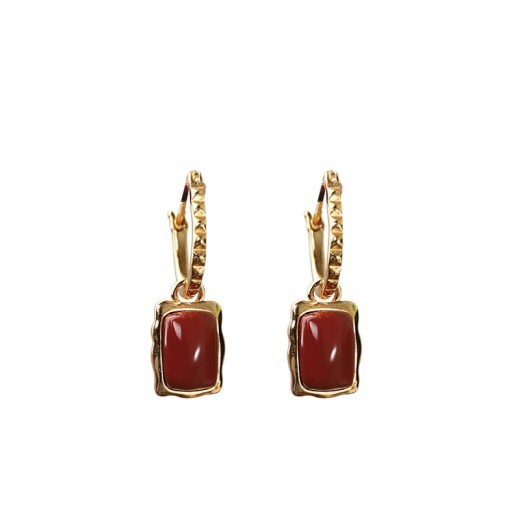 Pendientes sencillos de ágata roja del sur chapados en oro para mujer