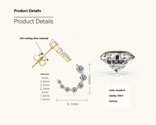 Pendientes de diamantes degradados en forma de C, estilo europeo y americano.