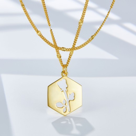 Collar de doble capa de plata S925 con diseño de estilo francés