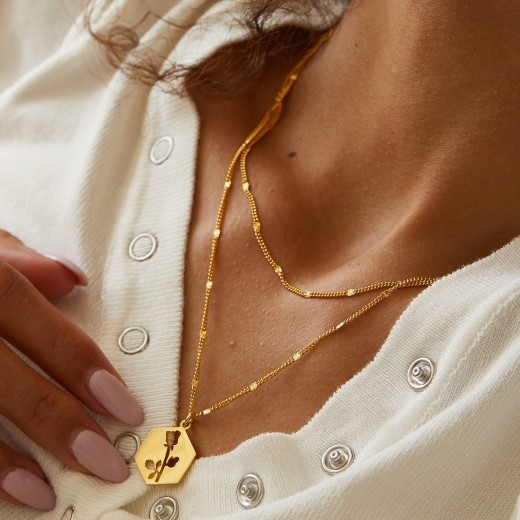 Collar de doble capa de plata S925 con diseño de estilo francés