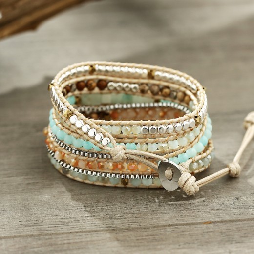 Pulsera retro multicapa de cuentas de piedra natural