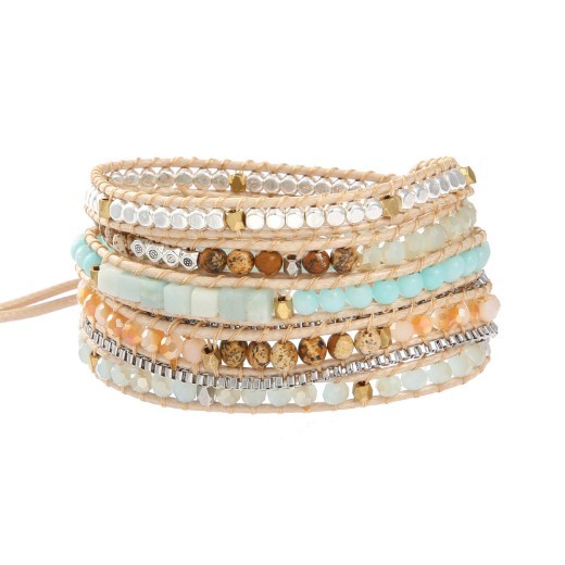 Pulsera retro multicapa de cuentas de piedra natural