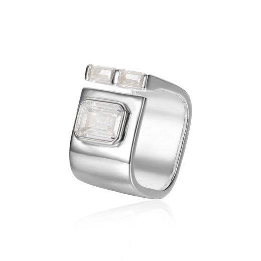 Anillo de plata de ley con circonita cuadrada abierta para mujer