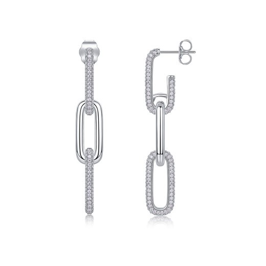 Pendientes geométricos de plata de moda con moissanita