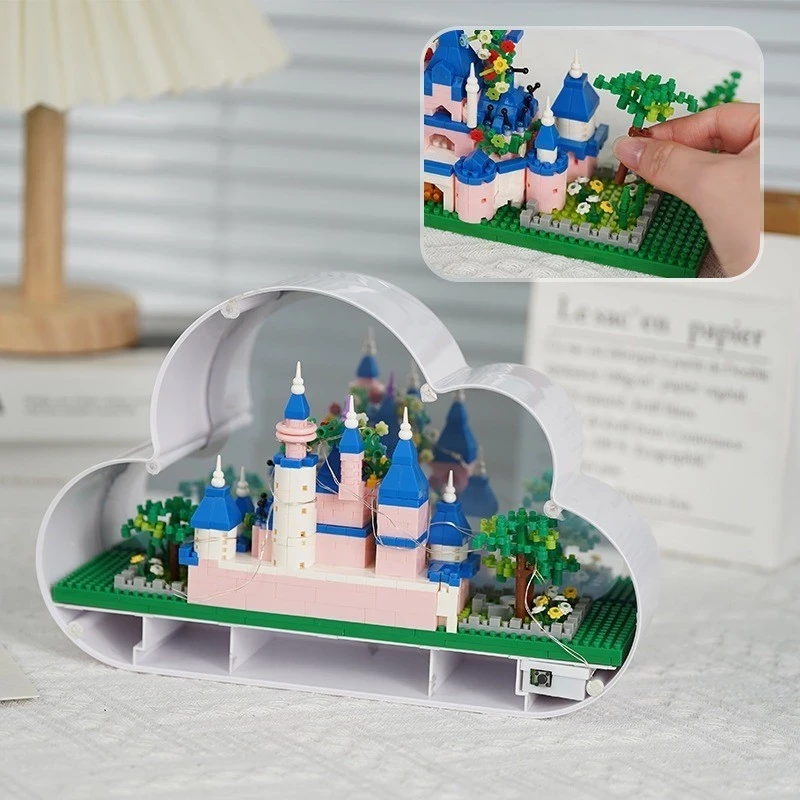 Bloques de construcción nano 3D, rompecabezas DIY, juguetes con patrón de espejo de nube, ladrillos DIY