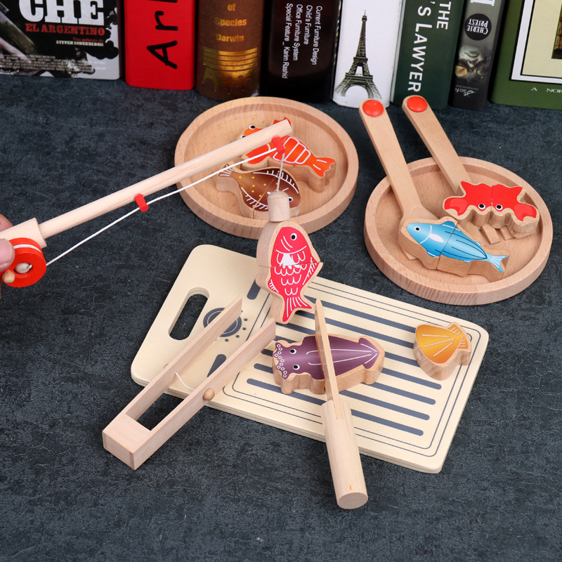 Juego de pesca magnético multifuncional, juguetes educativos de madera para niños.