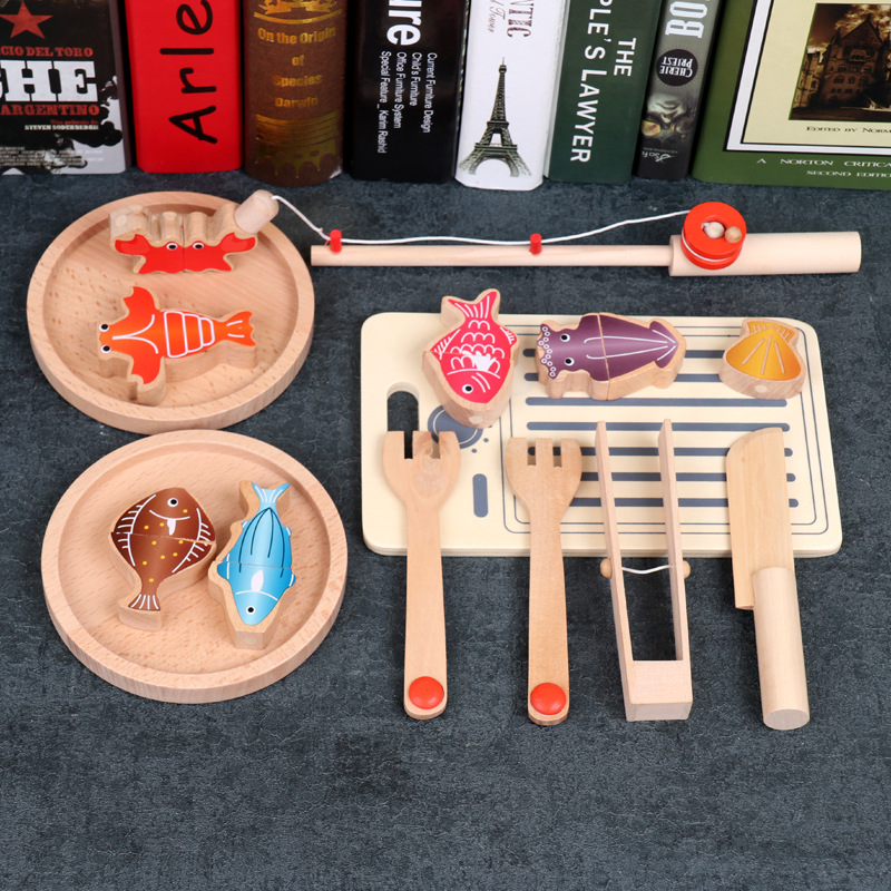 Juego de pesca magnético multifuncional, juguetes educativos de madera para niños.