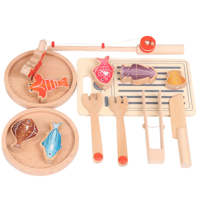 Juego de pesca magnético multifuncional, juguetes educativos de madera para niños.