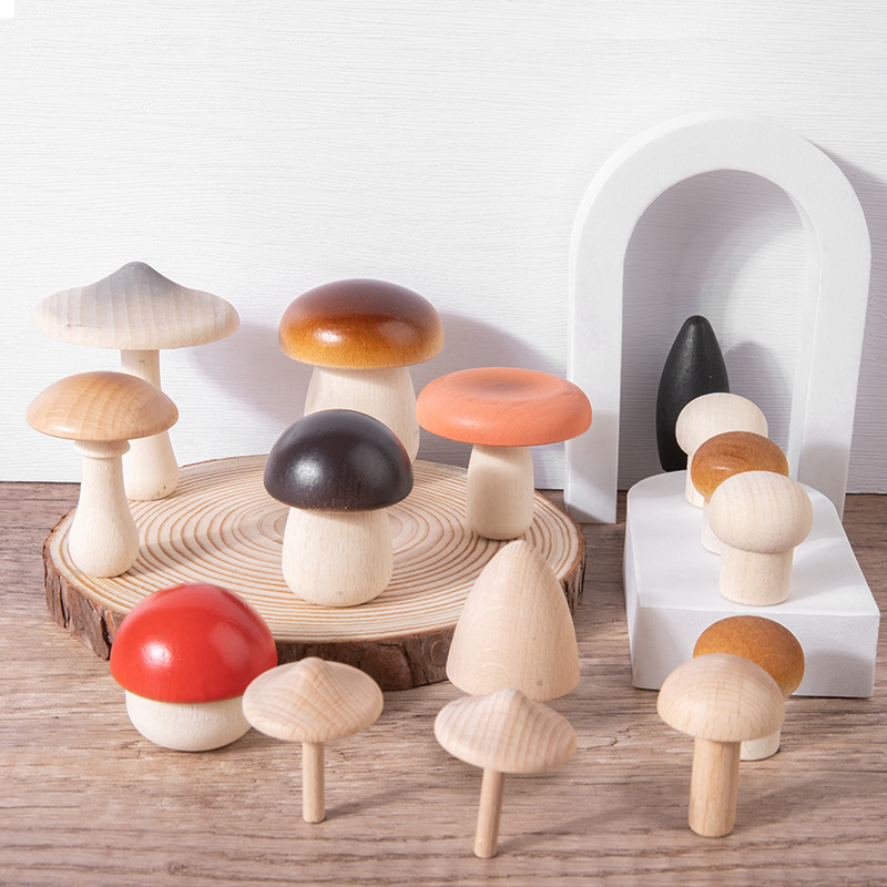 Simulación de setas del bosque de madera, juguetes educativos para niños de educación temprana