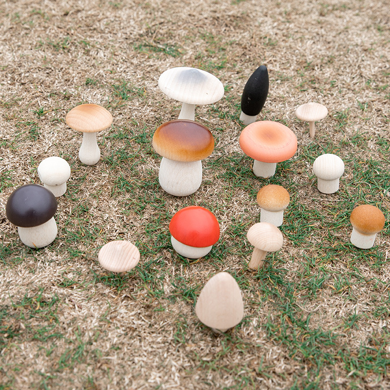 Simulación de setas del bosque de madera, juguetes educativos para niños de educación temprana