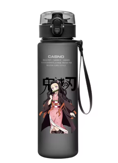 Botella de agua portátil de plástico de gran capacidad para niños, 560 ml, Demon Slayer, Nezuko Tanjirou, para exteriores, regalo de Navidad