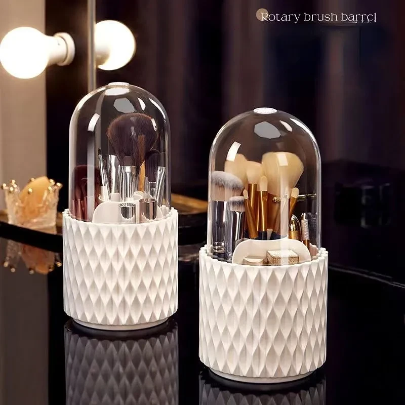 Organizador de brochas de maquillaje transparente de gran capacidad y rotación de 360 grados