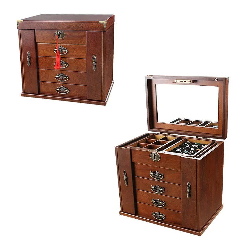 Joyero chino de lujo retro de madera con cerradura