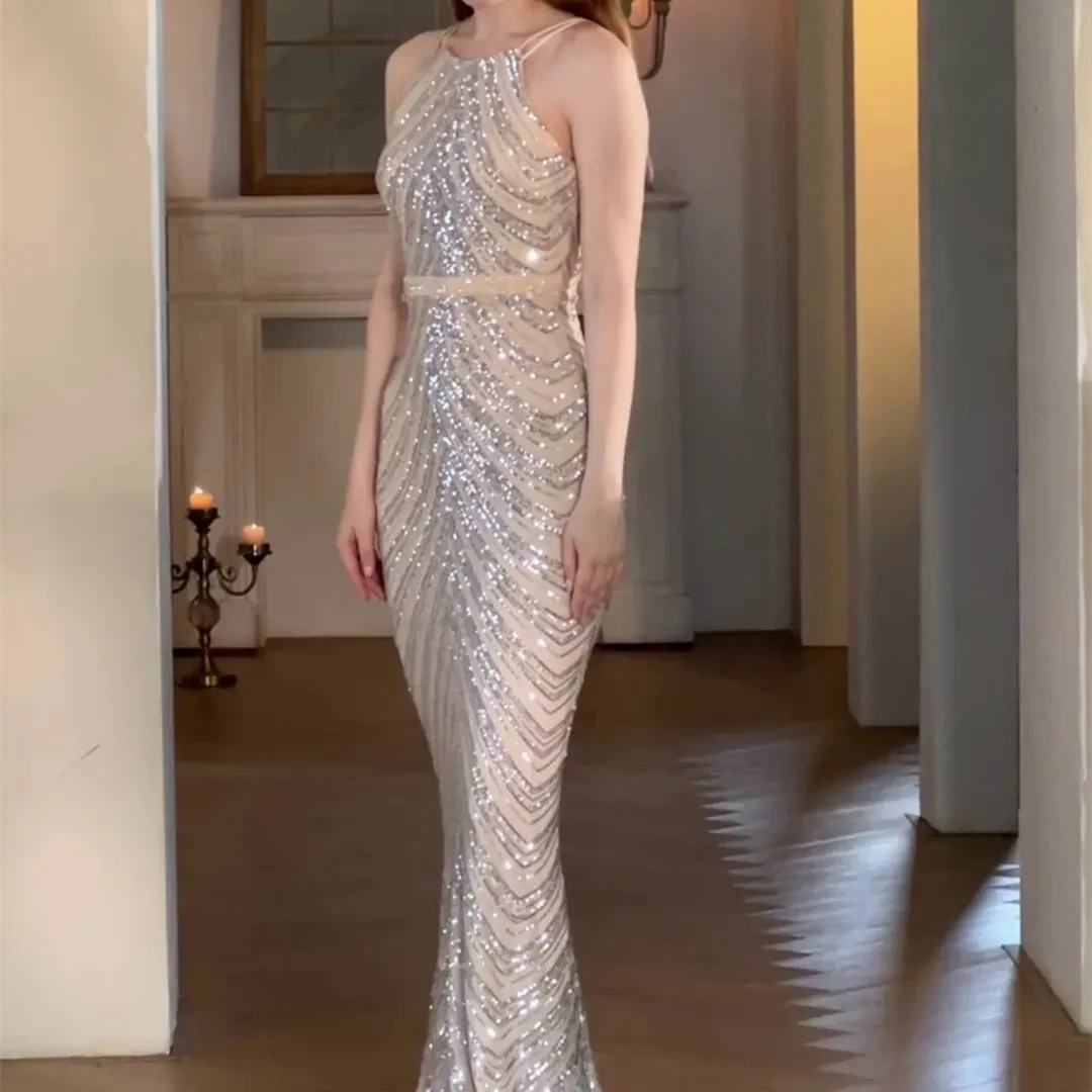 Vestido de noche de sirena ligero y lujoso de alta gama para mujer