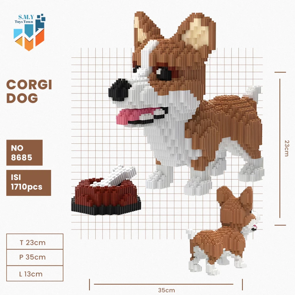 SMY Toystown Nano Blocks Animal Perro Huski Corgi Schnauzer Modelo 3D, Bloques de Juguete Apilables, Ladrillos de Construcción DIY