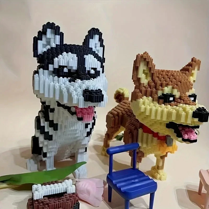 SMY Toystown Nano Blocks Animal Perro Huski Corgi Schnauzer Modelo 3D, Bloques de Juguete Apilables, Ladrillos de Construcción DIY