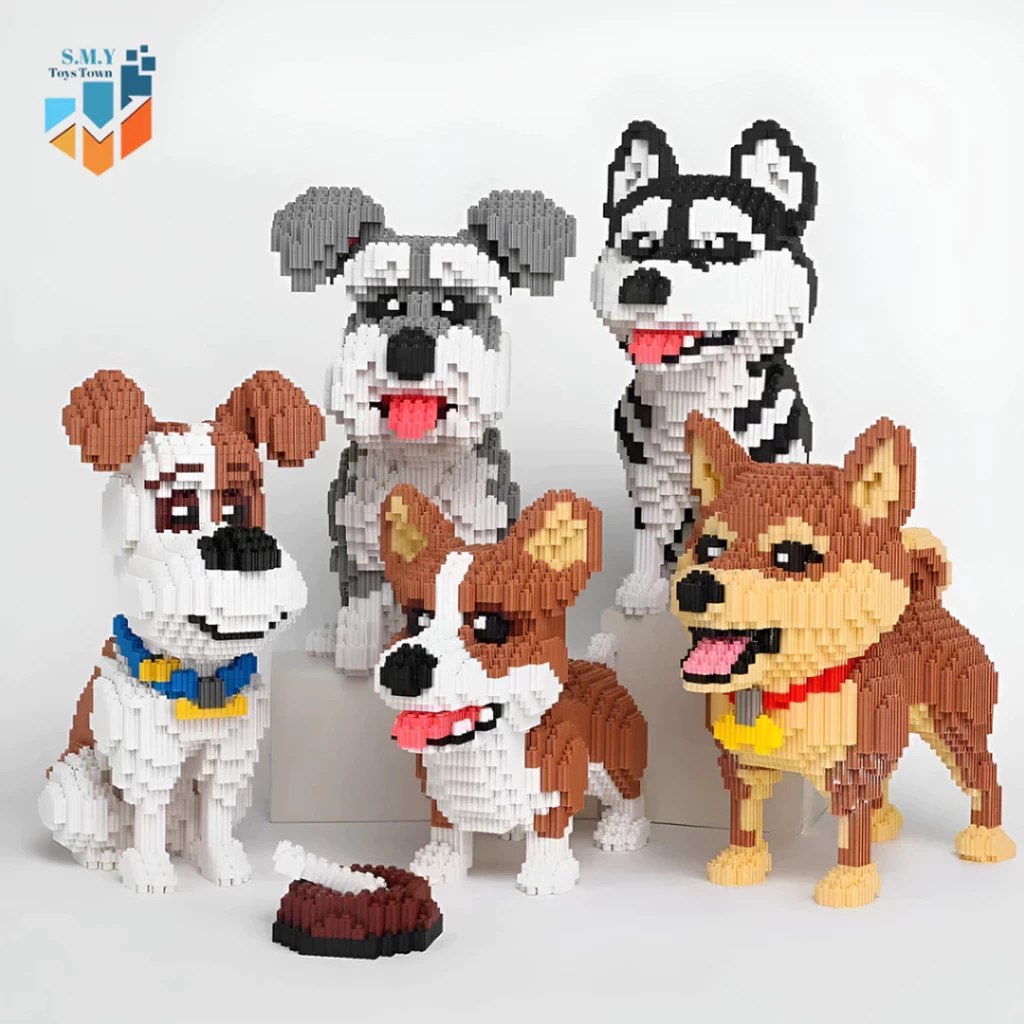 SMY Toystown Nano Blocks Animal Perro Huski Corgi Schnauzer Modelo 3D, Bloques de Juguete Apilables, Ladrillos de Construcción DIY