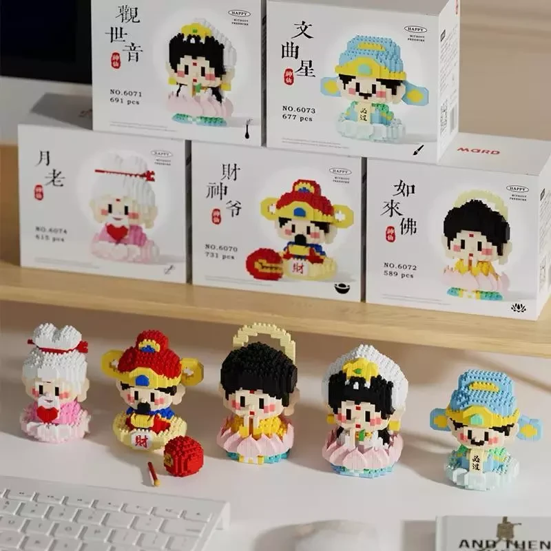 Nano Block Dewa Rezeki Guanyin Budha Smile God Satra Dewa Jodoh Set Regalos y exhibiciones
