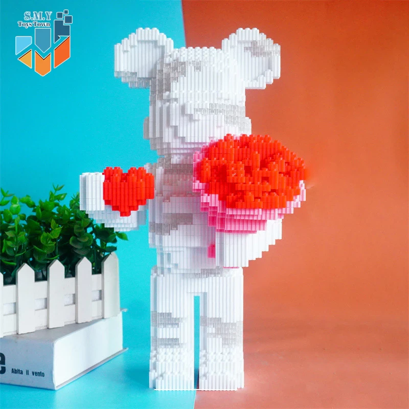 SMY Toystown Nano Blocks - Oso Violento con Flor Blanca, Modelo 3D, Bloques de Juguete Apilables, Bloques de Construcción DIY, Personaje de Animación