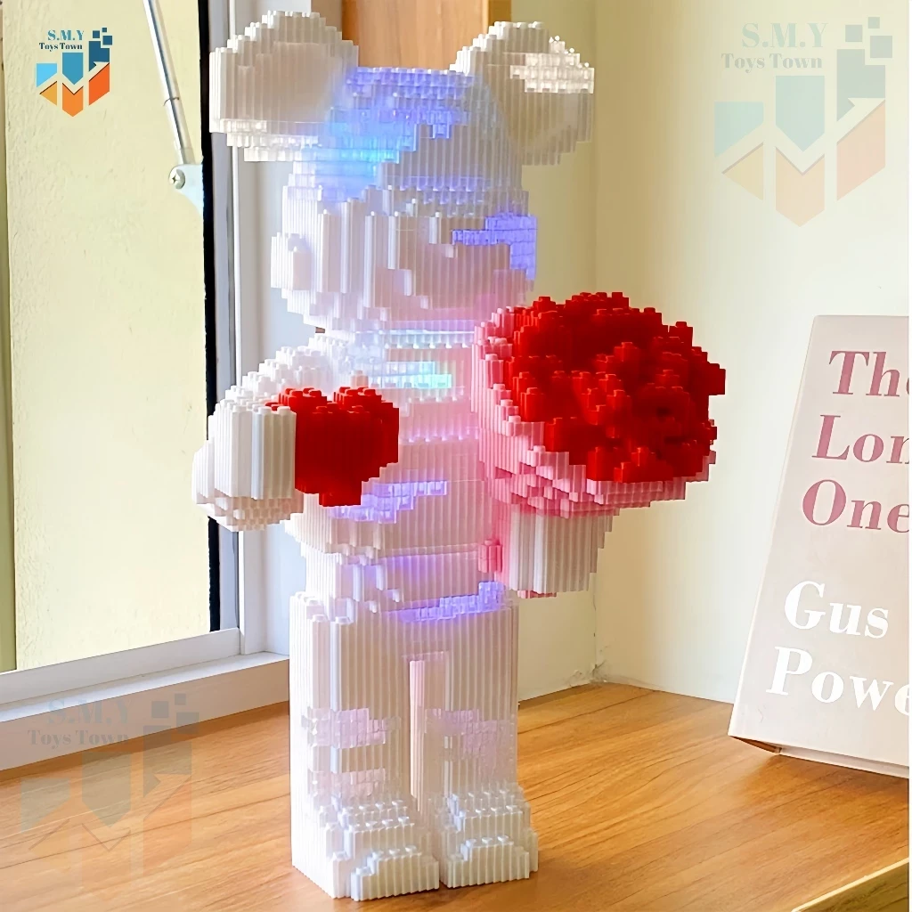 SMY Toystown Nano Blocks - Oso Violento con Flor Blanca, Modelo 3D, Bloques de Juguete Apilables, Bloques de Construcción DIY, Personaje de Animación