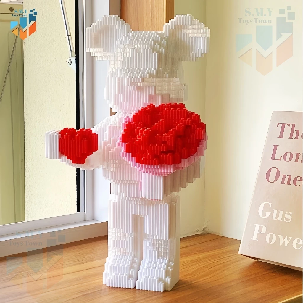 SMY Toystown Nano Blocks - Oso Violento con Flor Blanca, Modelo 3D, Bloques de Juguete Apilables, Bloques de Construcción DIY, Personaje de Animación