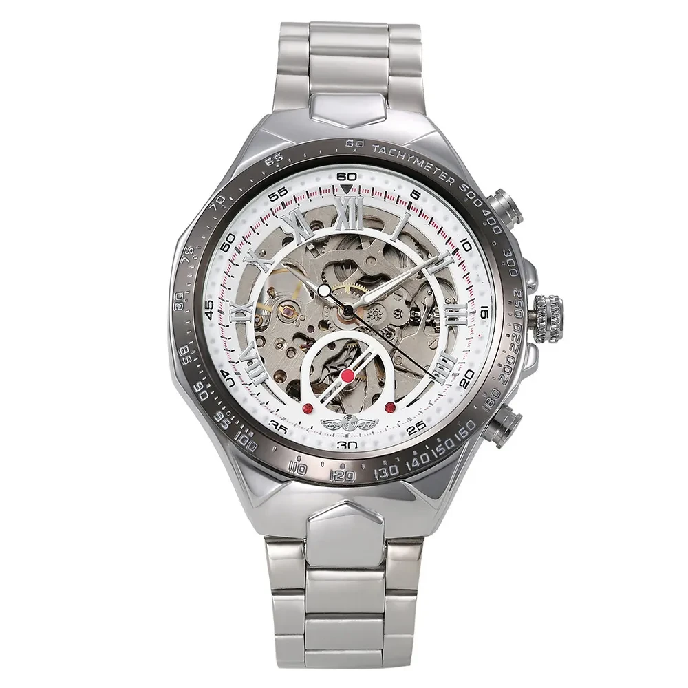 Reloj mecánico automático hueco de acero con personalidad para hombre