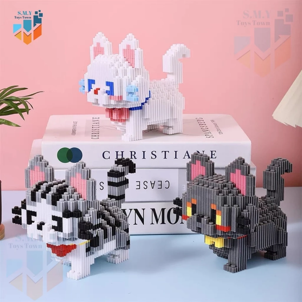 SMY Toystown Nano Blocks - Juego de 1 gato adorable para pintar animales en 3D, bloques de juguete apilables, ladrillos de construcción DIY