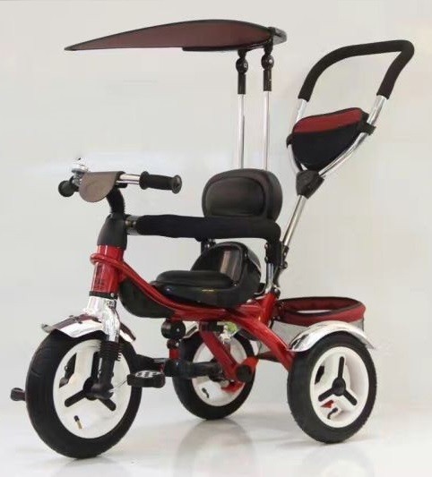 Triciclo para niños pequeños con cochecito y techo corredizo