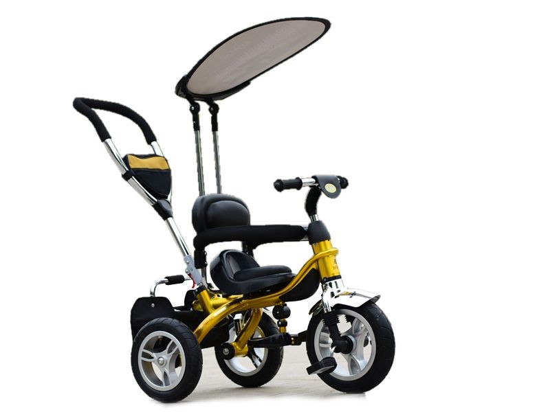 Triciclo para niños pequeños con cochecito y techo corredizo