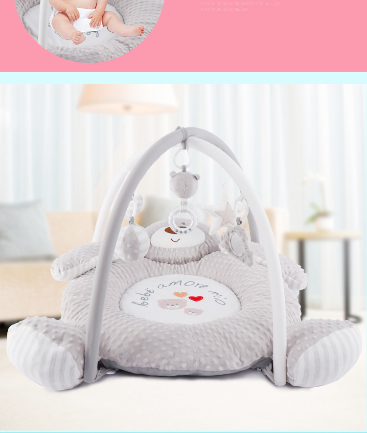Manta de juego musical con forma de oso para bebé, manta de tela para gatear con estructura de fitness