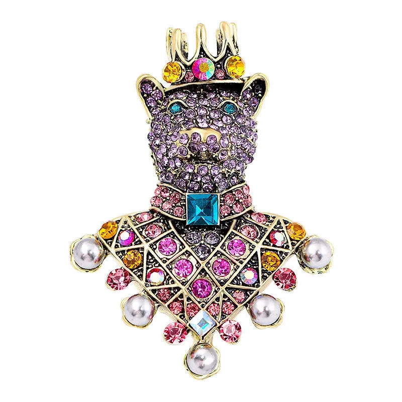 Broche de oso con corona de diamantes para mujer